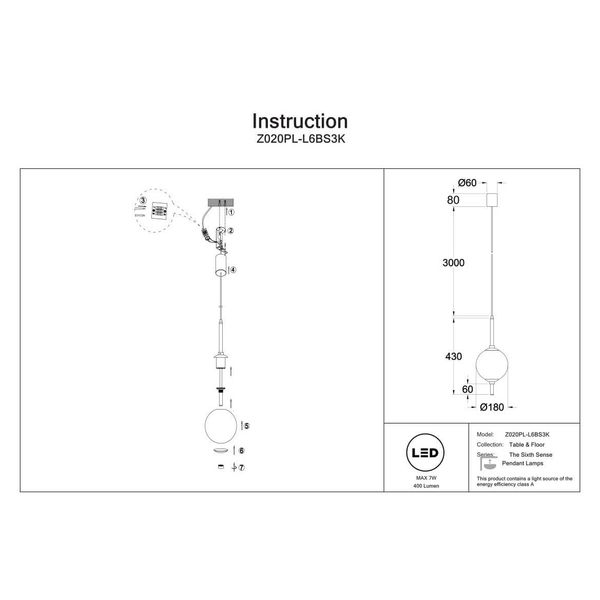 Lampa wisząca The Sixth Sense Z020PL-L6BS3K LED 7W 3000K mosiądz biała