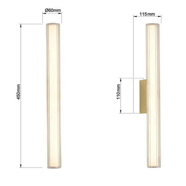 Ścienna lampa Linea LP-0510/1W-45 GD LED 8W 3000-6000K IP44 tubka złota