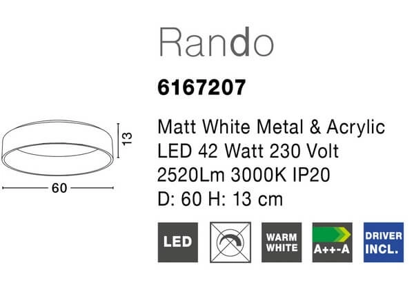 Natynkowa lampa minimalistyczna Tome Smart LED 42W 3000K biała