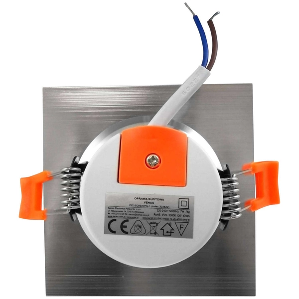 Wpuszczana LAMPA sufitowa VENUS 303622 Polux podtynkowa OPRAWA kwadratowa LED 7W 3000K do zabudowy srebrna