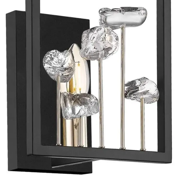 Ścienna lampa glamour Caroline z kryształkami czarna złota