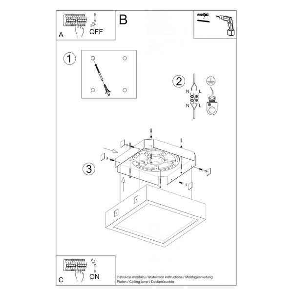 Betonowy plafon kuchenny SL.0995 LED 18W kwadratowa lampa sufitowa