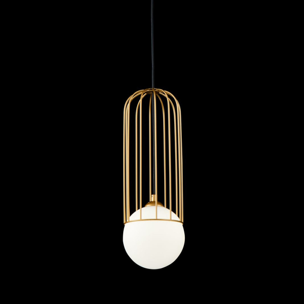 Modernistyczna LAMPA wisząca TELFORD P361PL-01G Maytoni druciana OPRAWA szklana kula zwis złoty biały