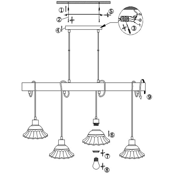 Prowansalska LAMPA wisząca JOWITA 54050-4H Globo metalowa OPRAWA zwis shabby biały czarny