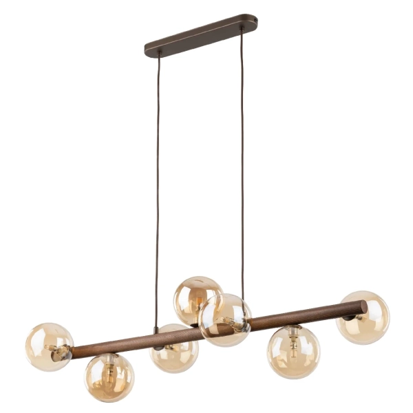 Molekułowa lampa wisząca Estera Wood 11096 na belce bursztynowy brązowy