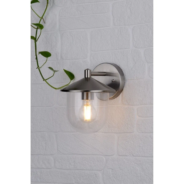 Zewnętrzna lampa ścienna Poole POO1544 owalny szklany IP44 srebrny