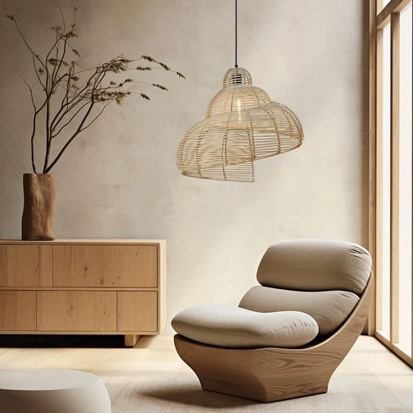 Wisząca lampa do sypialni Shella LP-1806/1P 60cm japandi drewniana beżowa