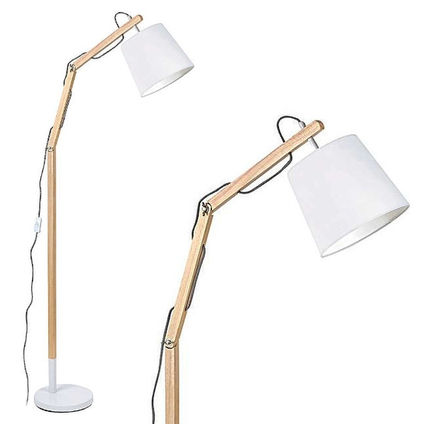 Stojąca LAMPA podłogowa THOMAS 4192 Rabalux skandynawska OPRAWA regulowana abażurowa drewno buk biała