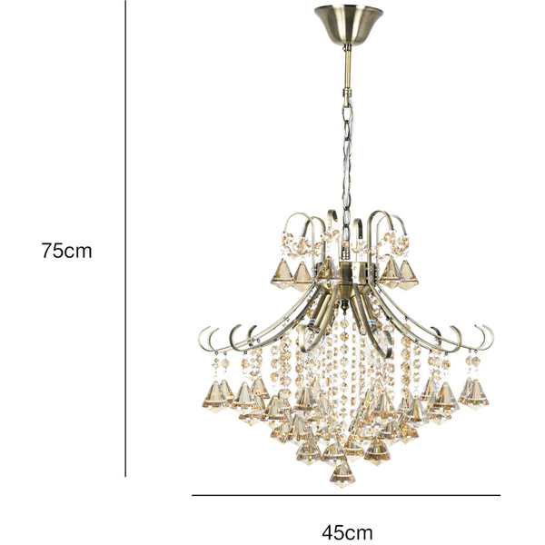 Pałacowa LAMPA wisząca Barcelona 6248/4 21QG Elem metalowa OPRAWA crystal ZWIS glamour mosiądz bursztynowy