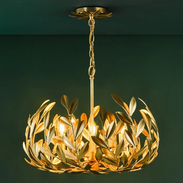 Łańcuchowa lampa wisząca Ercilia ERC0535 liście gałęzie złote