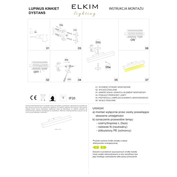 Podłużna ścienna lampa Lupinus 6115D01103-1 Elkim LED 8W 3000K liniowa czarna