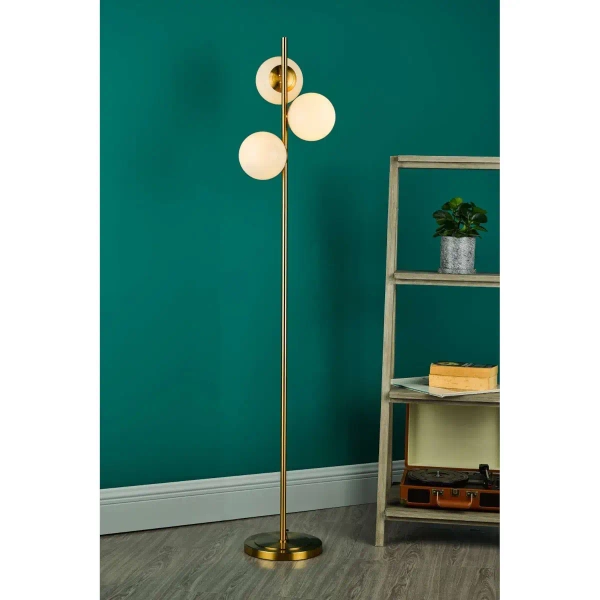 Podłogowa lampa do salonu Bombazine BOM4935 kule biała mosiądz