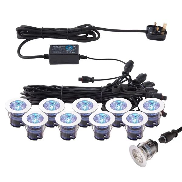 Wpustowe oczka 10 szt. IKON 76616 LED 0,75W 6500K z wtyczką IP67 srebrne