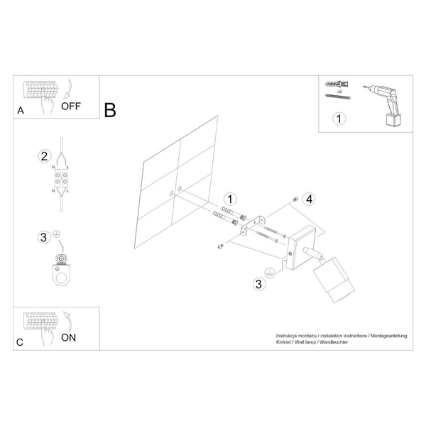 Kierunkowa lampa ścienna SL.1064 do czytania czarna chrom