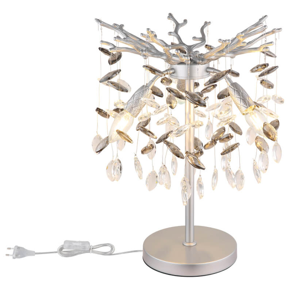 Stołowa szklana lampa Queena 64138TS do sypialni kryształki srebrne