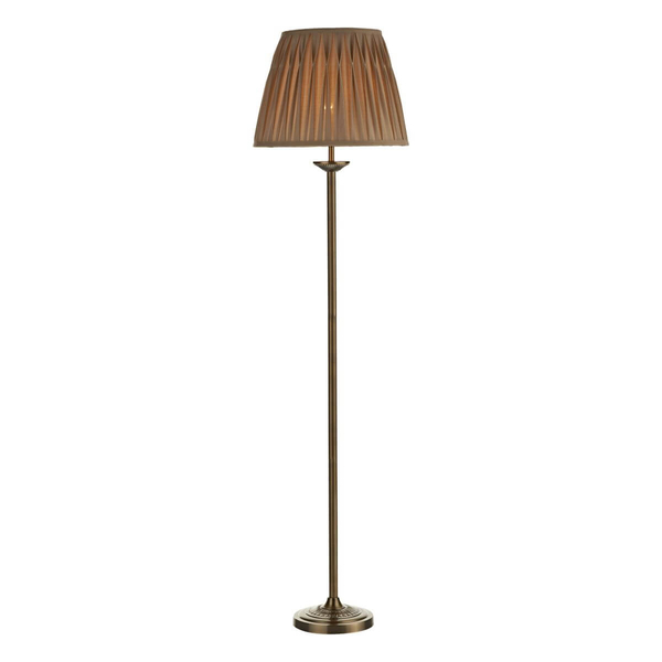 Podłogowa lampa do salonu Hatton HAT4975 z abażurem mosiądz