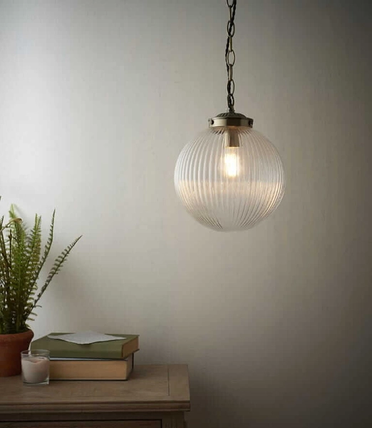 Kulista lampa wisząca Brydon 71123 Endon łańcuch szkło przezroczysty mosiądz