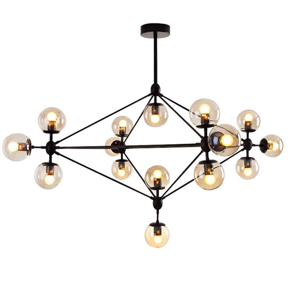Żyrandol LAMPA wisząca CGPYRAMID15 COPEL industrialna OPRAWA zwis molekuły szklane kule balls loft czarny bursztynowe