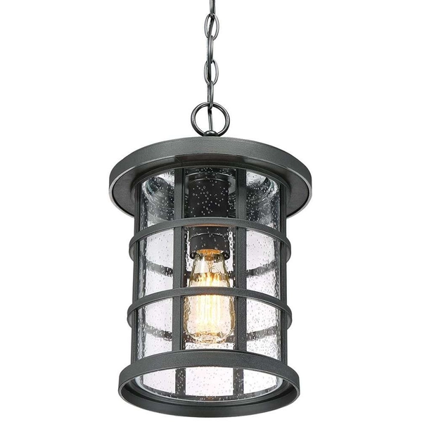 Wisząca LAMPA industrialna Crusade QZ-CRUSADE8-BLK Elstead QUOIZEL okrągła OPRAWA szklany ZWIS na łańcuchu IP44 czarny