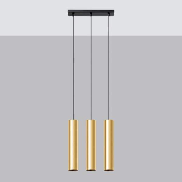 Lampa wisząca potrójna Lagos SL.1201 do salonu tuba modernistyczna złota