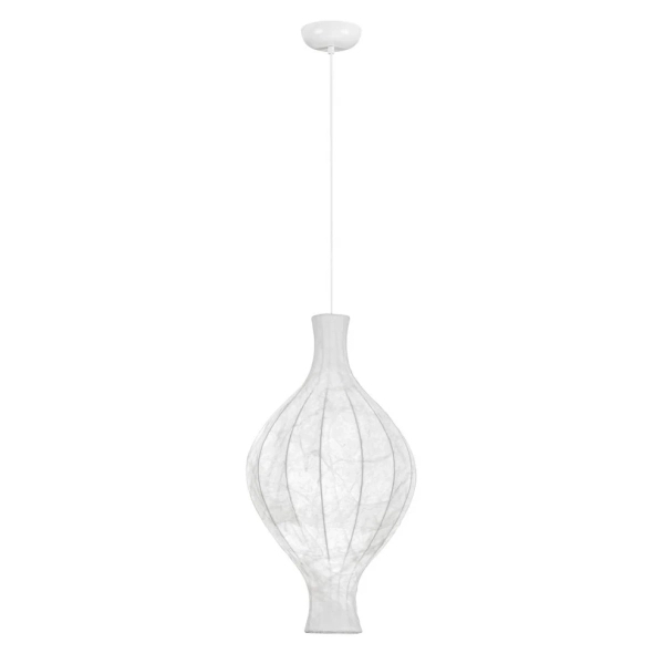 Jedwabna wisząca lampa NERELDO LE45308 japandi do salonu biała