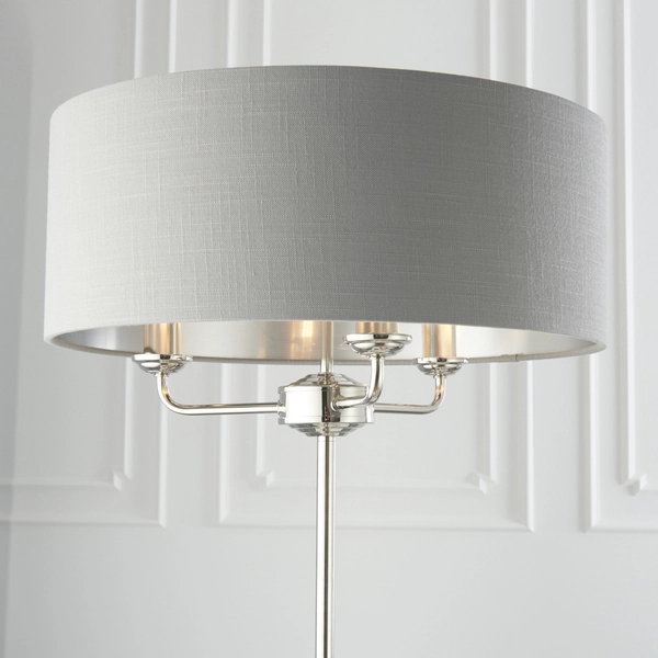Stojąca lampa z abażurem Highclere 94378 Endon klasyczna szara nikiel