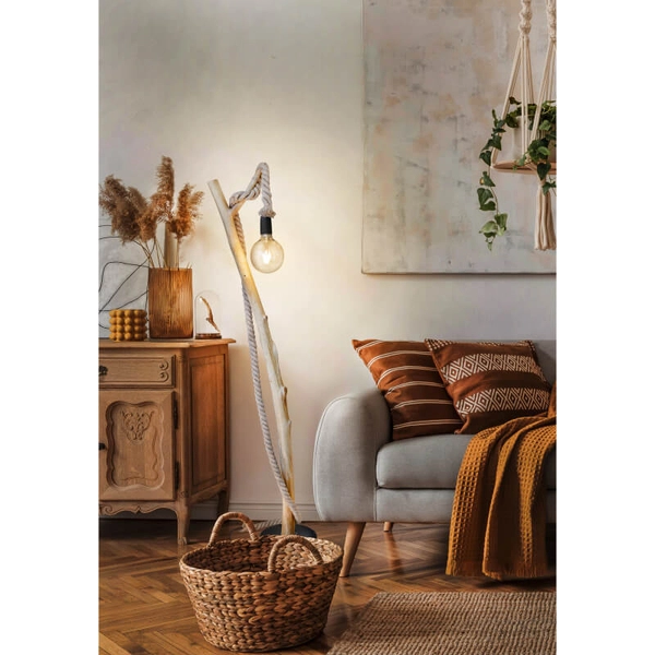 Drewniana podłogowa lampa Nerida 42060146X ze sznurkiem ekologiczna brązowa