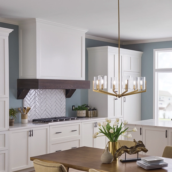 Żyrandol zwisowy QN-NYE6-BNB geometryczna rama mosiądz