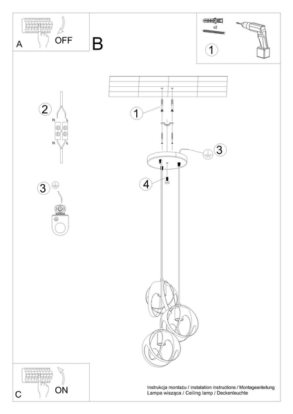 Industrialna lampa wisząca SL.1084 loftowa nad łóżko biała