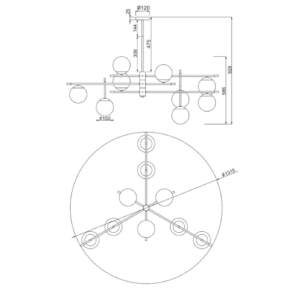 LAMPA sufitowa NOSTALGIA MOD048PL-09G Maytoni modernistyczna OPRAWA szklane kule balls czarne białe złote