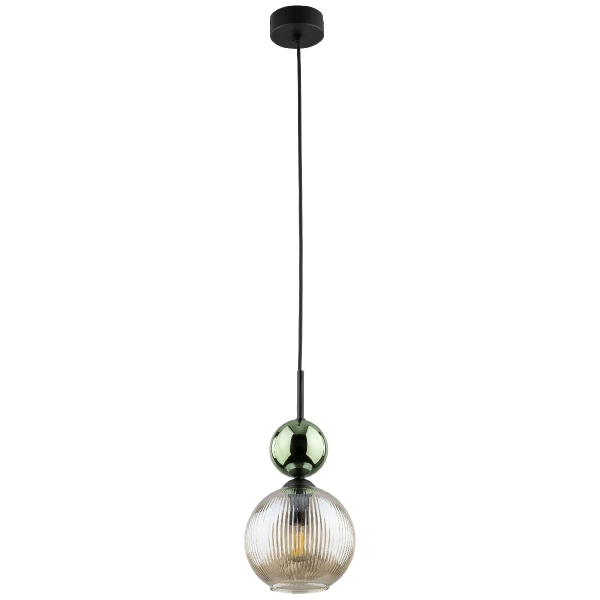 Szklana zwisająca lampa Sophia Green 11145 żebrowana kula zielony
