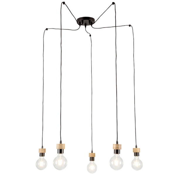 Lampa wisząca CLARTE 3491504 metalowa loftowy zwis pająk czarny drewno