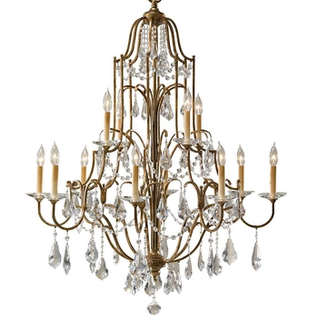 Świecznikowa LAMPA wisząca FE-VALENTINA12 Elstead FEISS metalowa OPRAWA pałacowa ZWIS z kryształkami brąz przezroczysty