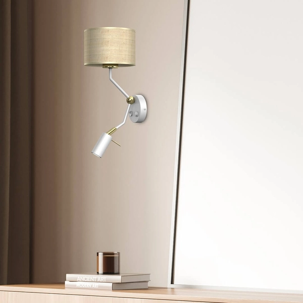 Regulowany kinkiet ratanowy Marshall do czytania biały