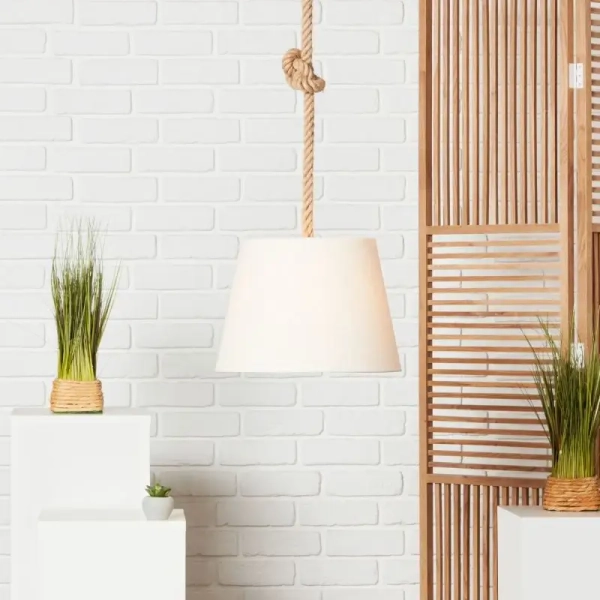 Wisząca lampa abażurowa Sailor 99194/09 marynistyczna biała brązowa