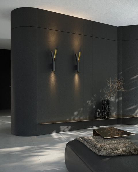 Nowoczesny kinkiet salonowy Ramo 10W tuba czarna złota