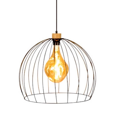 Druciana lampa wisząca COOP 1882974 zwis kopuła czarna drewno