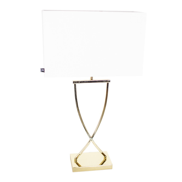Gabinetowa lampa stołowa Omega metalowa biała złota stojąca