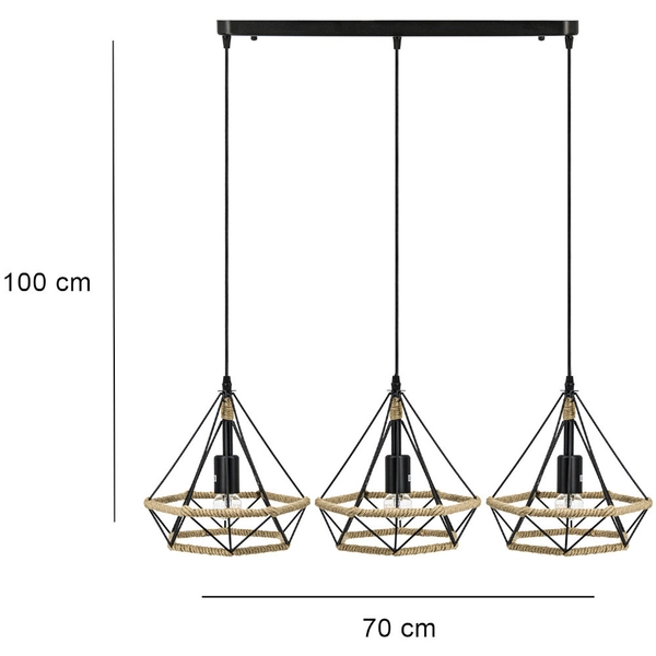 Loftowa LAMPA wisząca Piramida 8803/3 ZWIS - 06 Elem druciana OPRAWA metalowa piramida zwis czarny