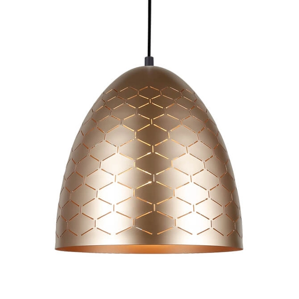 Złota lampa wisząca Leilani do sypialni nad łóżko metalowa