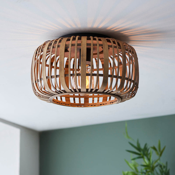 Sufitowa lampa bambusowa Mathias 101776 klatka drewniana brązowa