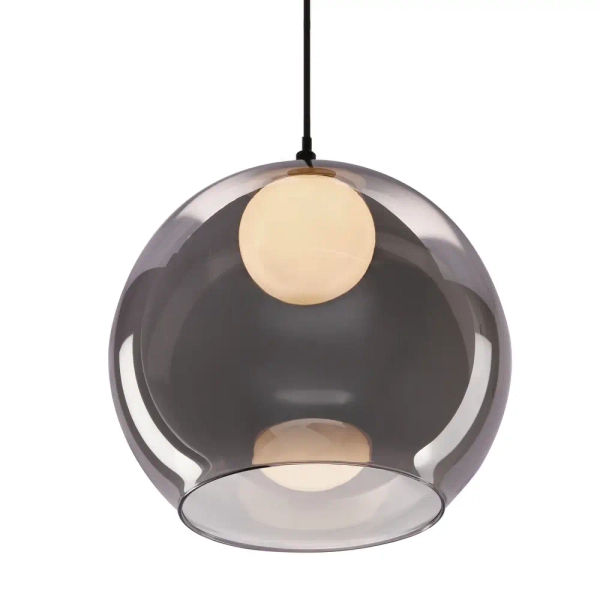 Lampa szklana wisząca nad wyspę Brin 31-38333 ball do sypialni przydymiona