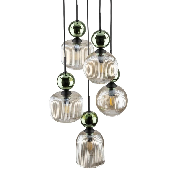 Szklana salonowa lampa wisząca Sophia Green 11149 ryflowana zielony