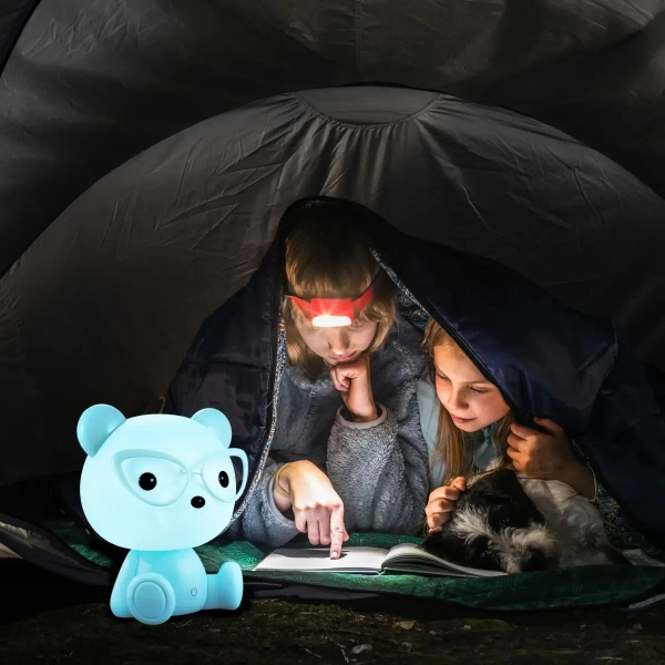 Dziecięca lampka stołowa Miś okularnik 327192 LED 2,5W USB niebieska