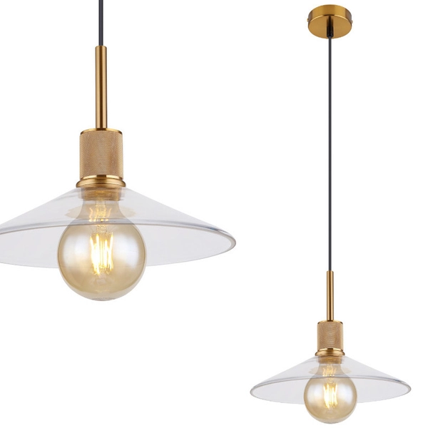 Wisząca LAMPA industrialna ADARA 15461H Globo szklana OPRAWA loftowy zwis przezroczysty mosiądz