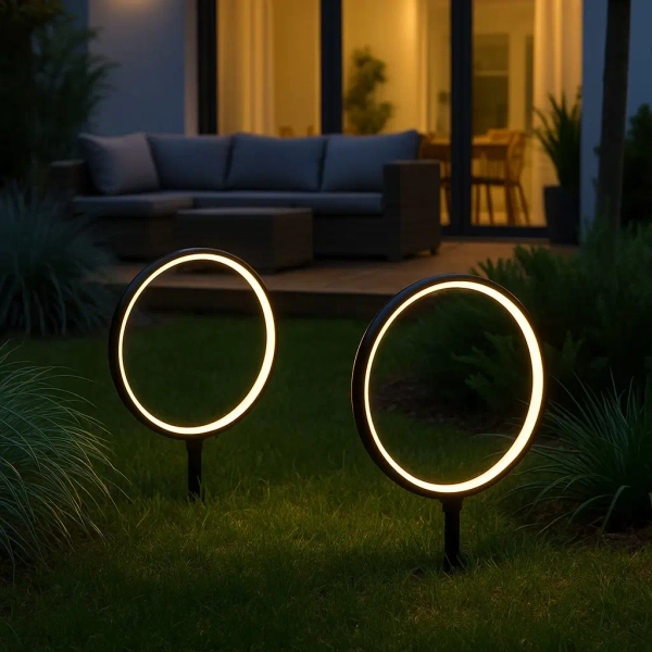 Pierścieniowa wbijana lampa ogrodowa Rings EKO2360 LED 3W 3000K IP54 czarny