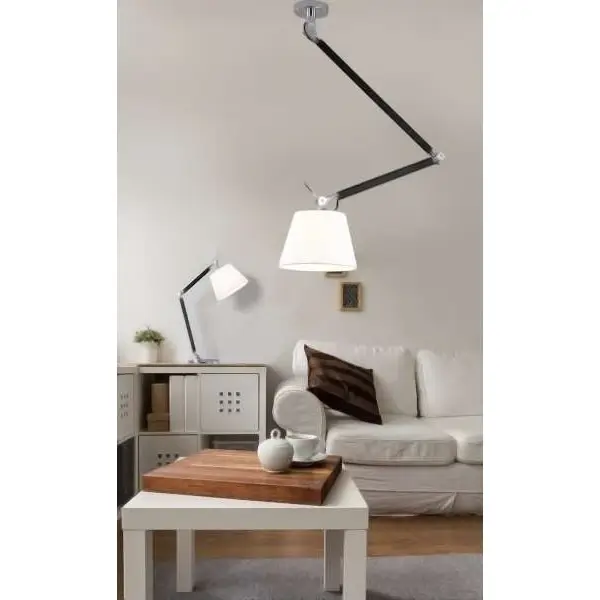 LAMPA wisząca MD2300-M CH/WH abażurowa OPRAWA zwis na wysięgniku biały