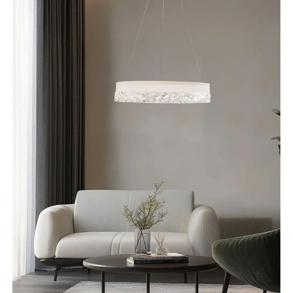 Wisząca lampa ring Frozi 31-35547 LED 32W 3000K kryształowa biała