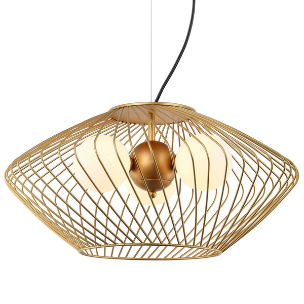 LAMPA wisząca ZENO MDM-3845-3 GD Italux druciana OPRAWA metalowy ZWIS klatka szklane kule balls biała