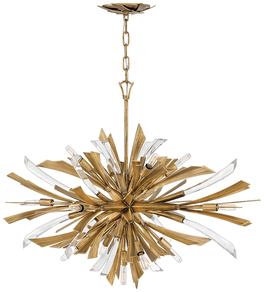 Podłużna wisząca lampa QN-VIDA-13P-W do salonu złota